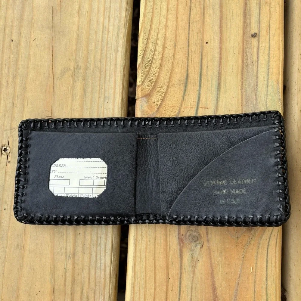 Vintage Handmade Leather Wallet Coon Hunting Bifold Hand Tooled Whipstitch USA